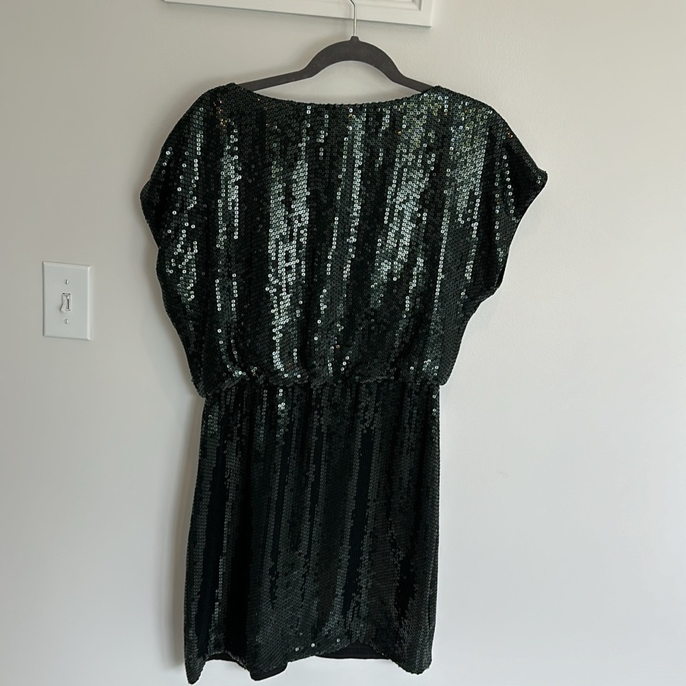 Trina Turk, size 8, goldfinger blouson dark green sequined dress - Picture 8 of 9